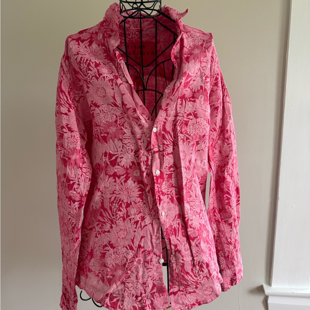 Frank & Eileen Pink Floral Linen Shirt